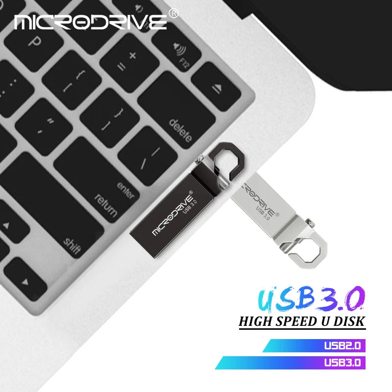 USB 3.0 Flash Drive – Metal pen drive in 16GB, 32GB, 64GB, and 128GB, high-speed and waterproof.