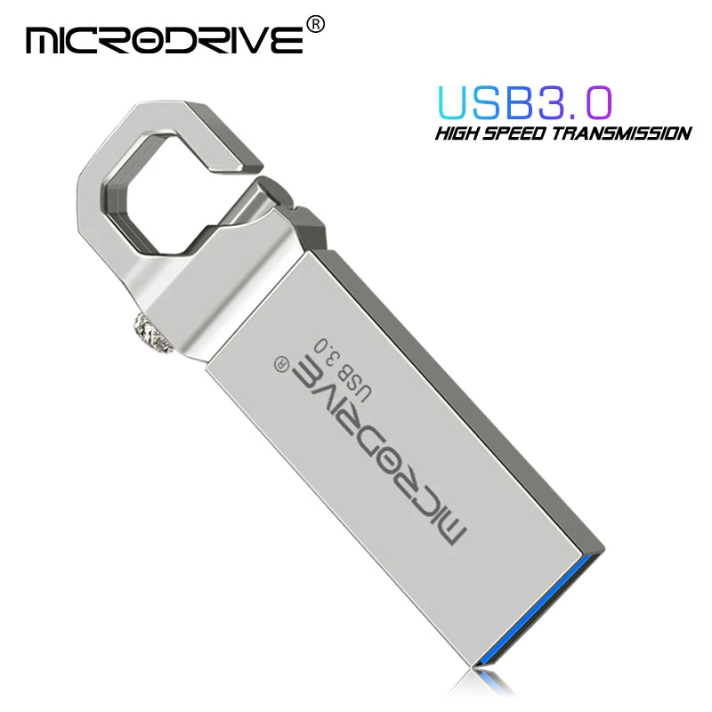 USB 3.0 Flash Drive – Metal pen drive in 16GB, 32GB, 64GB, and 128GB, high-speed and waterproof.