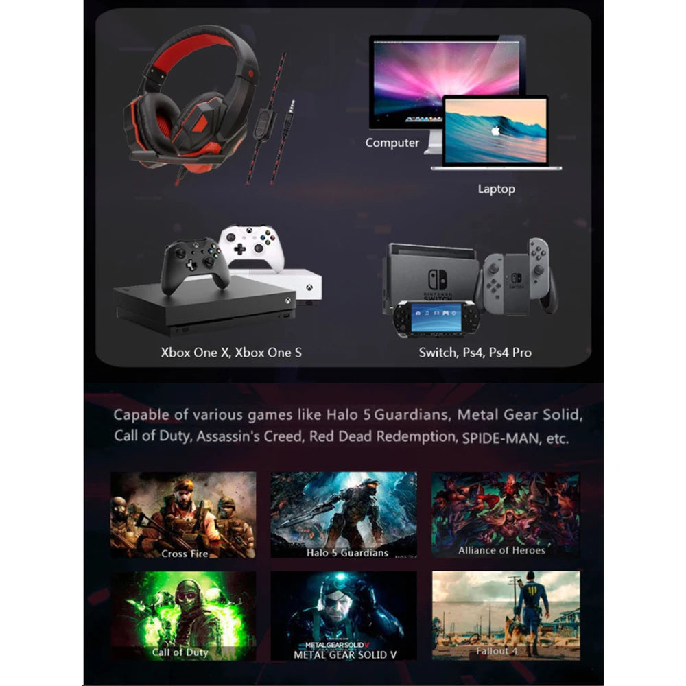 Wired Gaming Headset for PS4/PS5/Xbox/Smartphone/PC